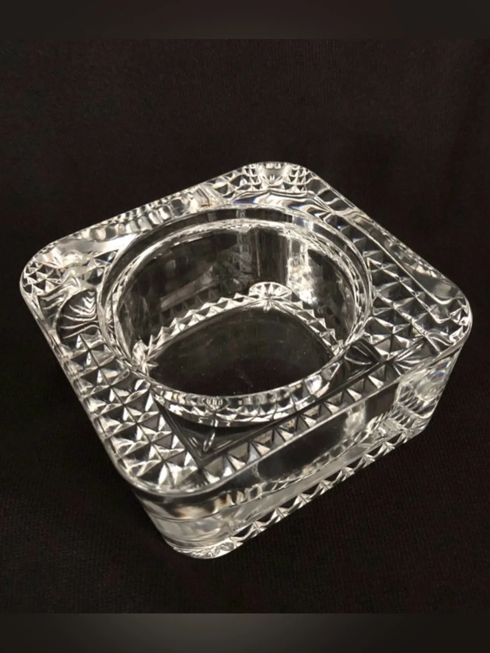 Vintage French Cut Crystal Square Candleholder Repurposed Chic